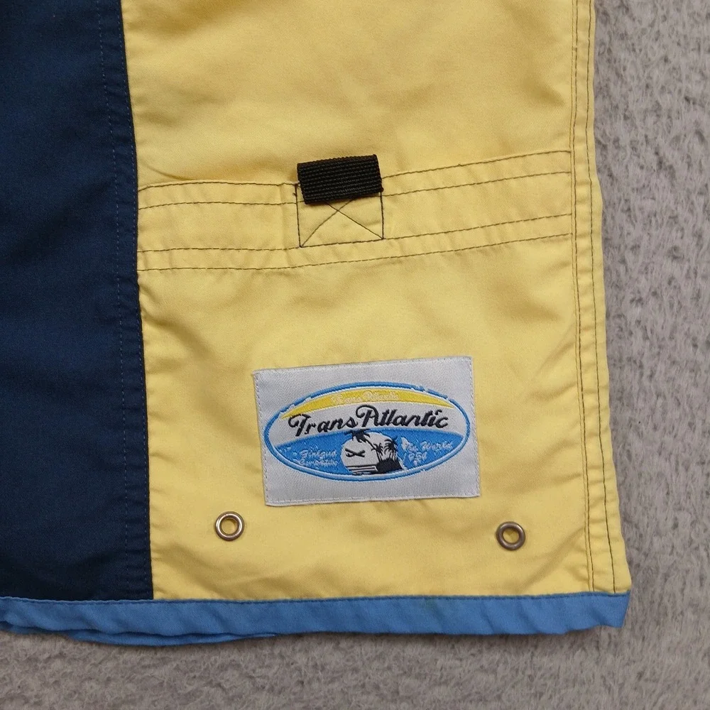 Planks TransAtlantic Colorblock Vintage Swim Trunks Men's L Blue Yellow‎ EUC